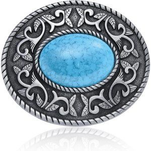 Cowboy Rodeo Running Horse Antique Floral Engraved Rope Edge Design Belt Buckle